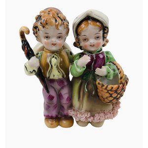 Vintage Porcelain Boy Girl Outdoor Umbrella Farmhouse Home Decor Figurines